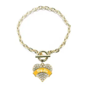 Gold Marigold Big Sister Pave Heart Charm Toggle Bracelet