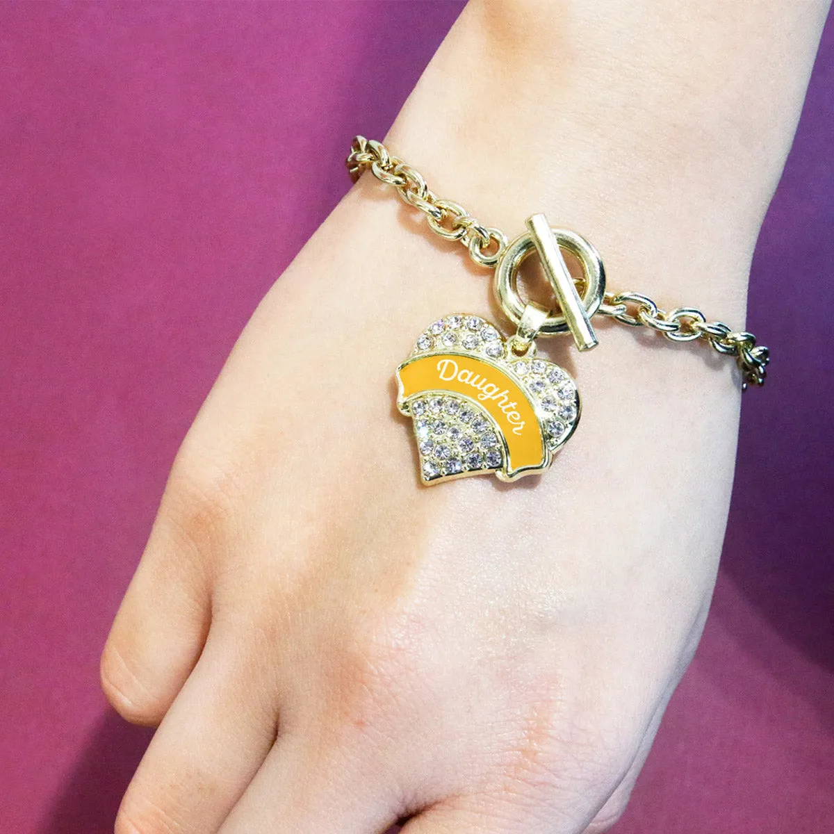 Gold Marigold Daughter Pave Heart Charm Toggle Bracelet