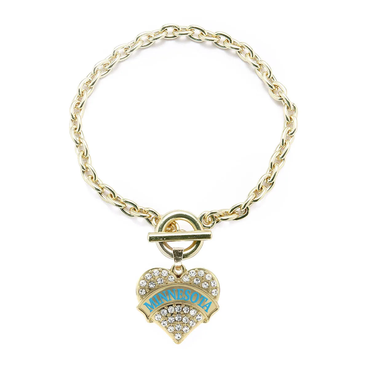 Gold Minnesota Pave Heart Charm Toggle Bracelet