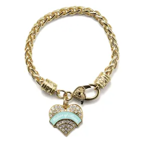 Gold Mint Matron of honor Pave Heart Charm Braided Bracelet