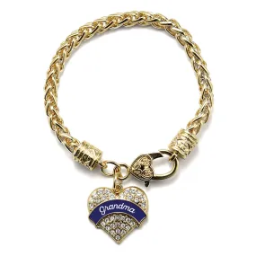 Gold Navy Blue Grandma Pave Heart Charm Braided Bracelet