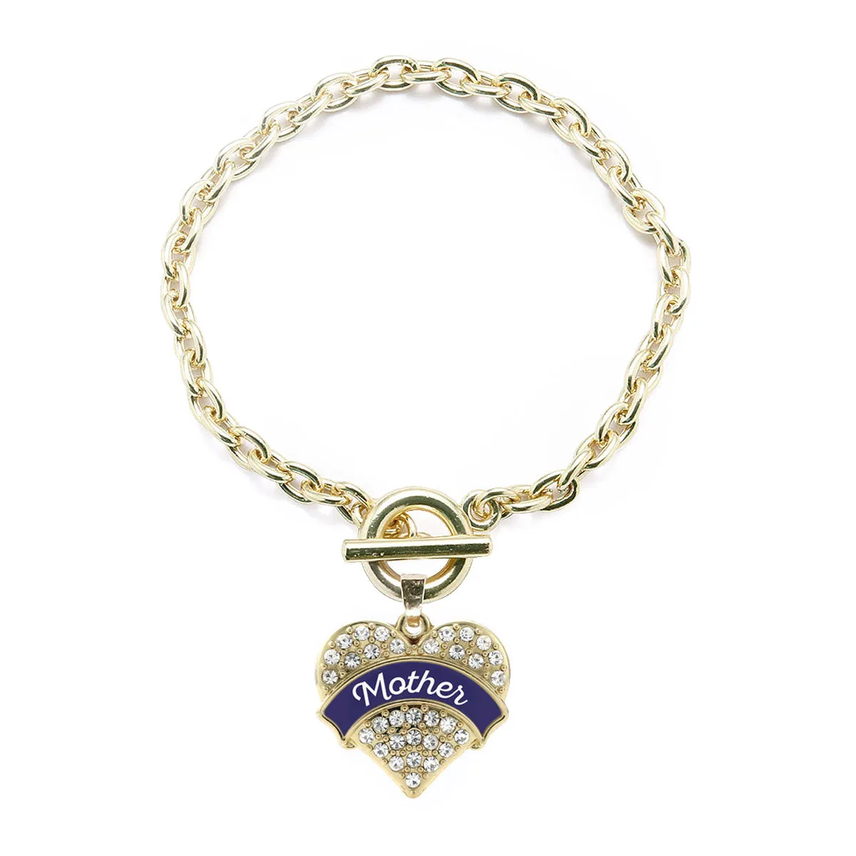 Gold Navy Blue Mother Pave Heart Charm Toggle Bracelet