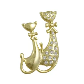 Gold-plated Crystal Mom and Baby Cat Brooch Pin - DPRA411