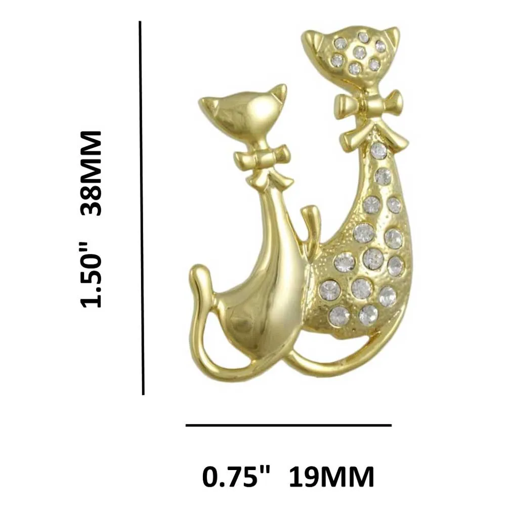 Gold-plated Crystal Mom and Baby Cat Brooch Pin - DPRA411