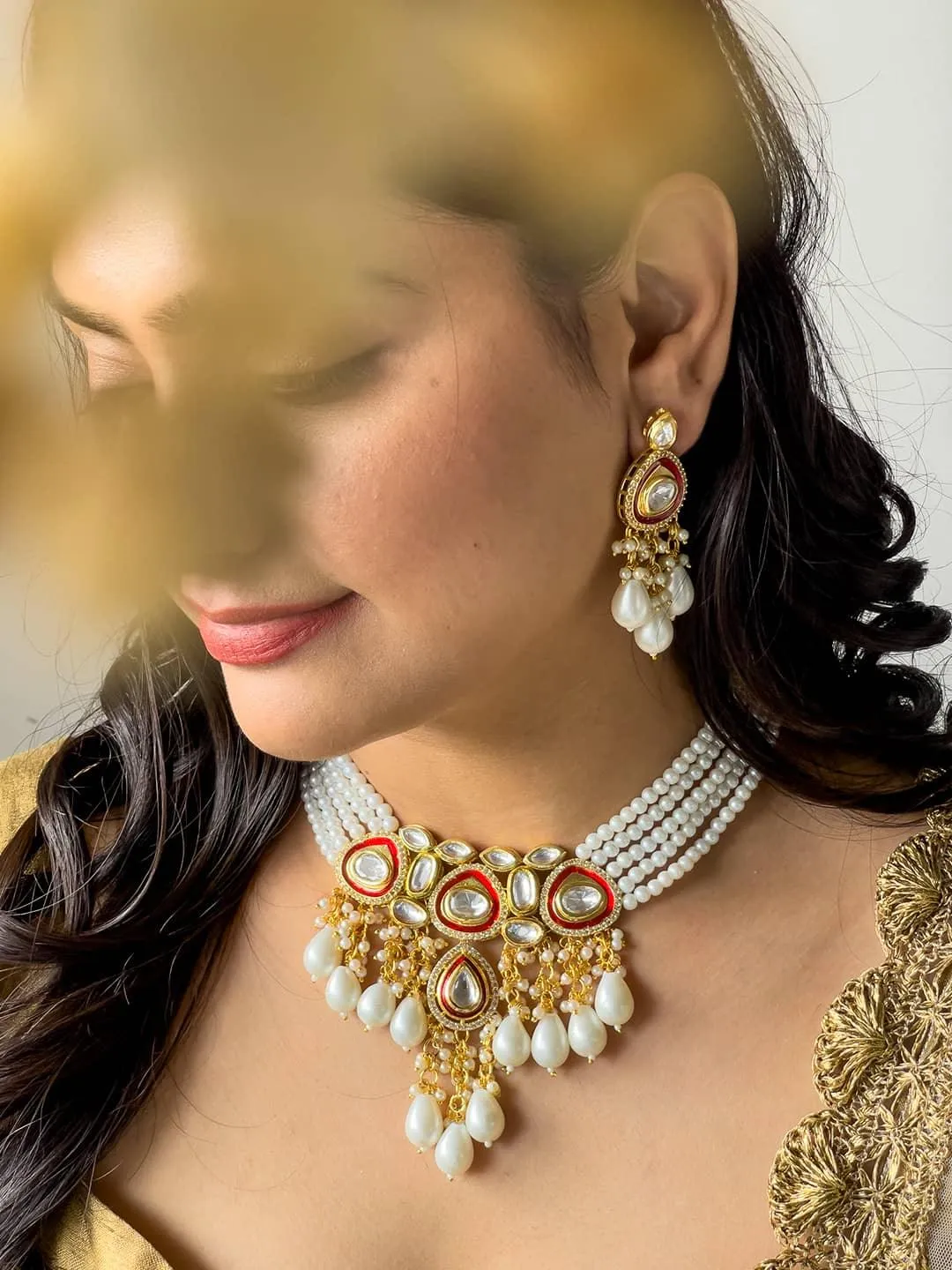 Gold Plated Kundan Layered Studded Choker Set