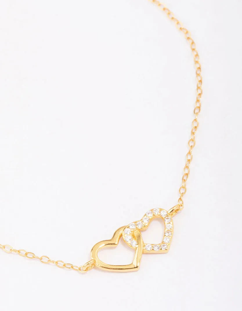 Gold Plated Sterling Silver Loop Heart Chain Bracelet