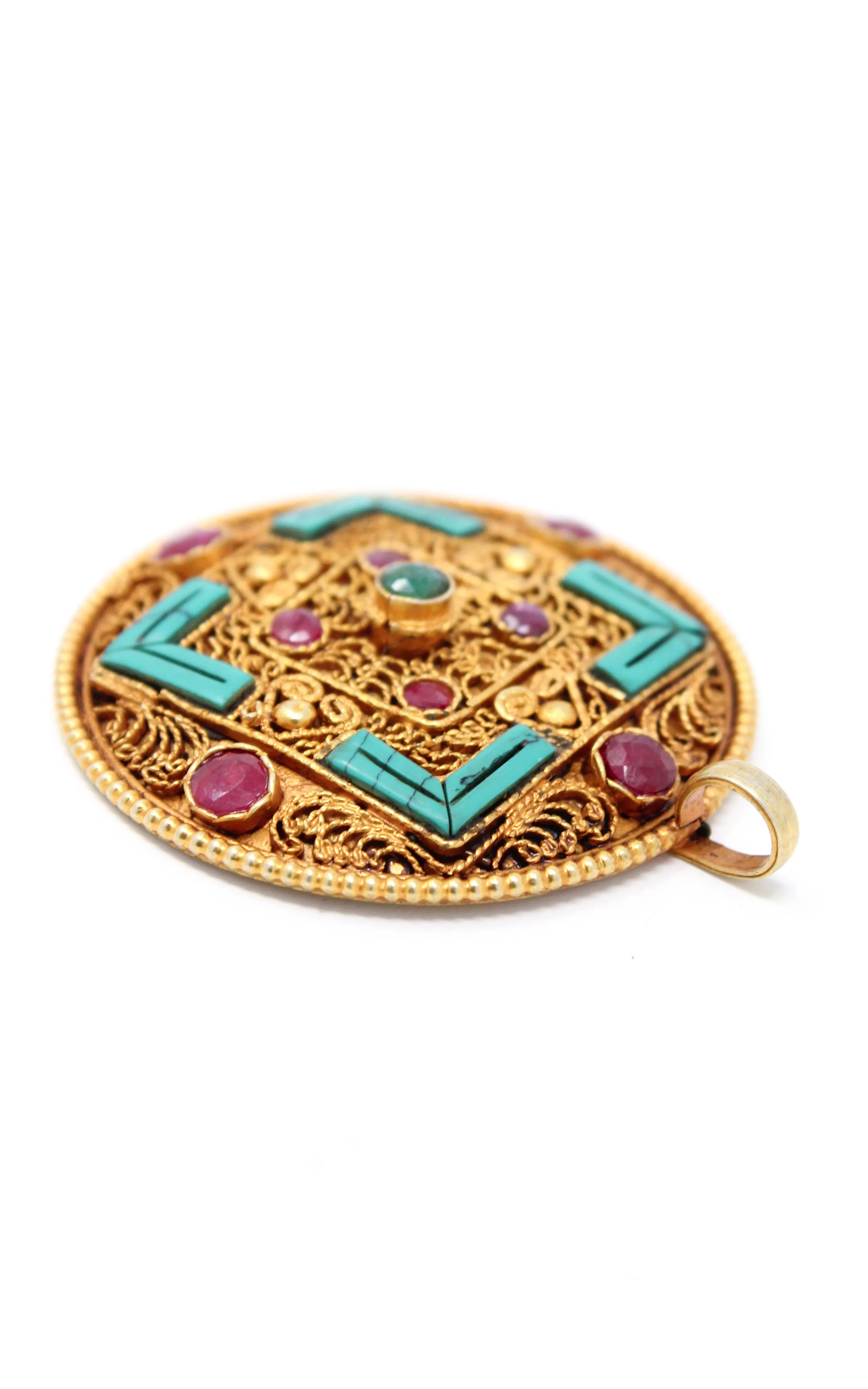 Gold Plated Tibetan Mandala Pendant