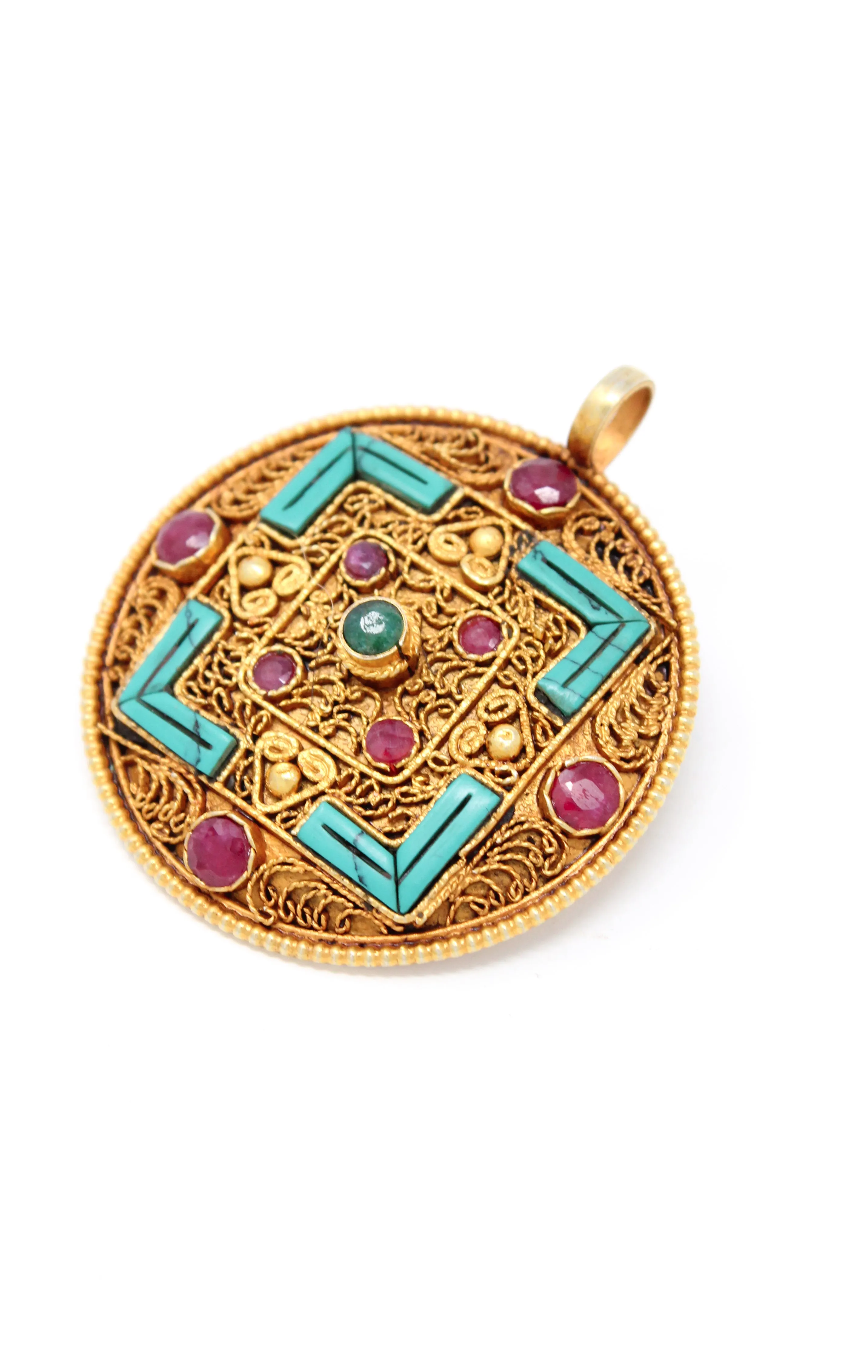 Gold Plated Tibetan Mandala Pendant