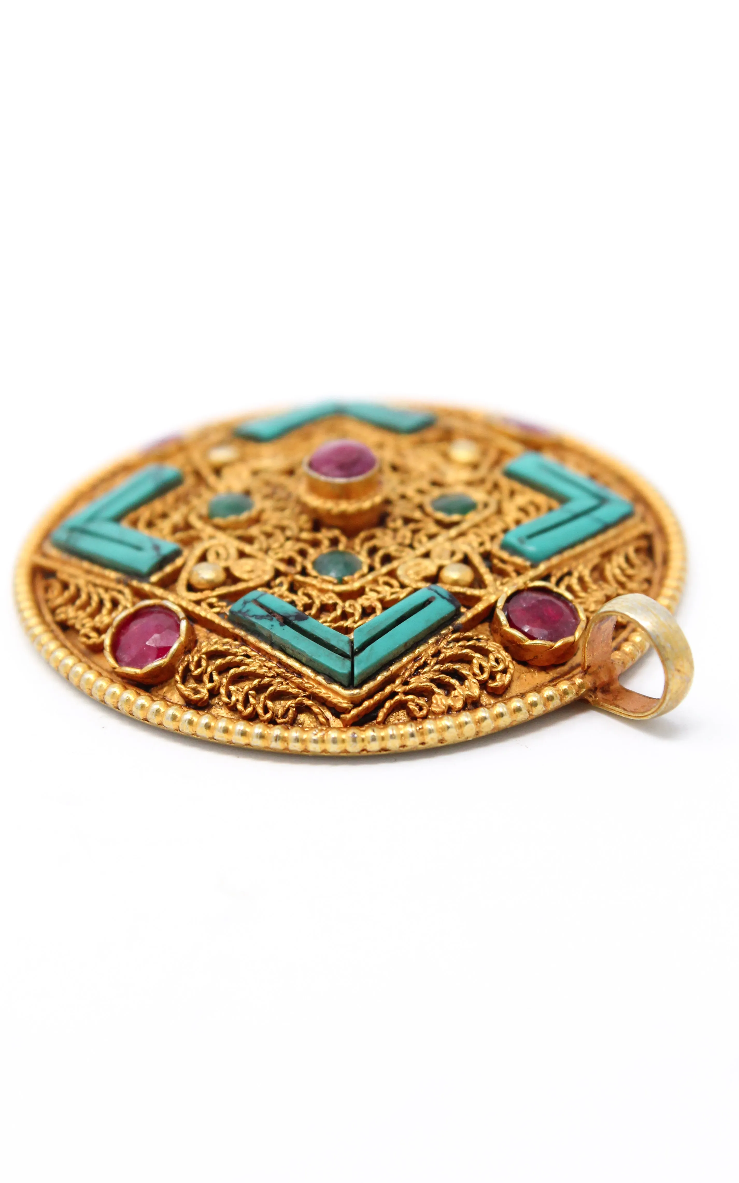 Gold Plated Tibetan Mandala Pendant