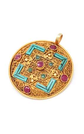 Gold Plated Tibetan Mandala Pendant