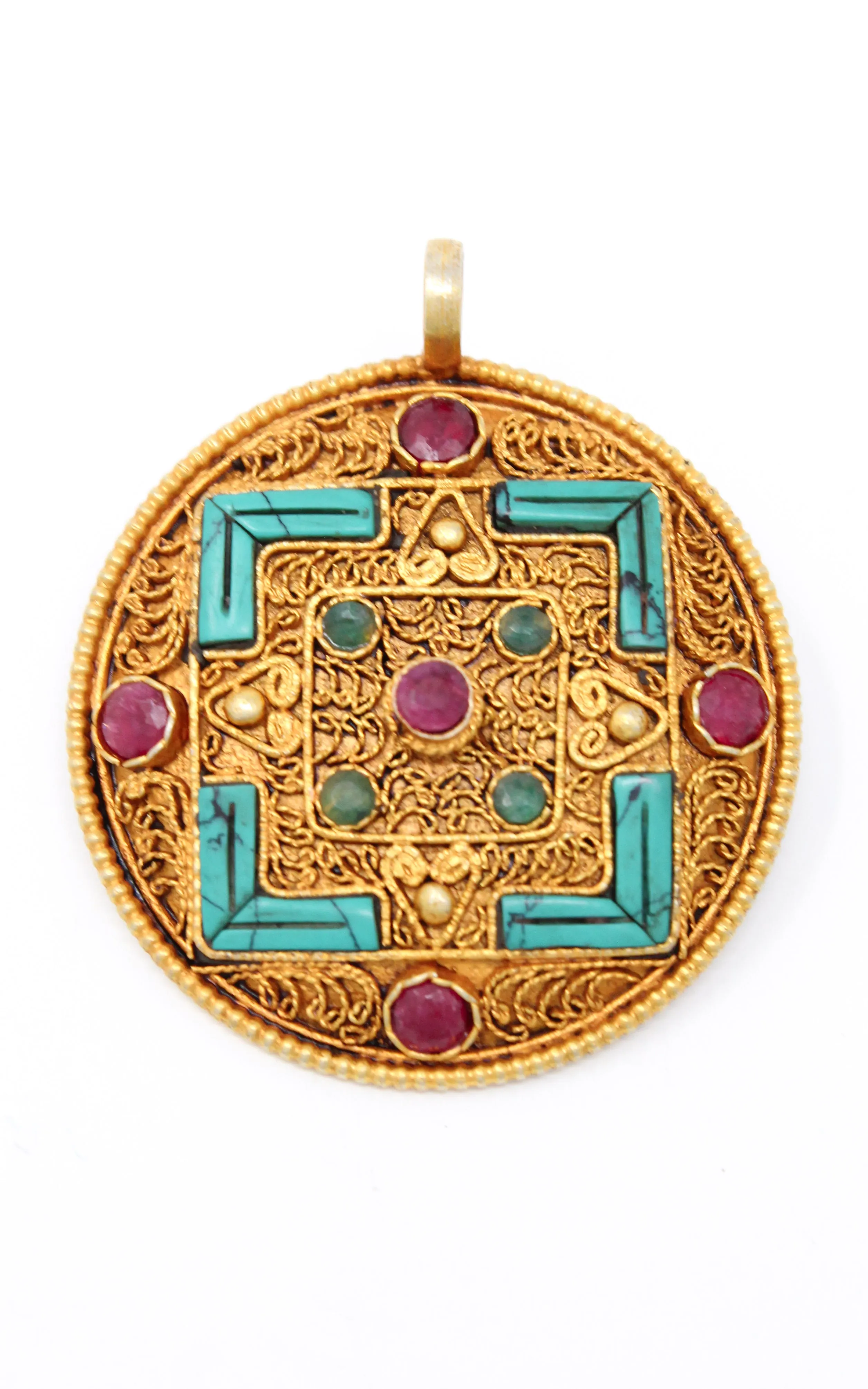 Gold Plated Tibetan Mandala Pendant