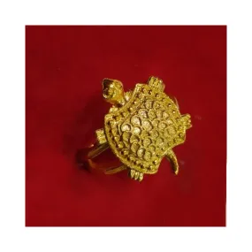 Gold Plated Tortoise Turtle Vastu Feng Shui Kachua Good Luck Charm Unisex Adjustable Free Size Finger Ring for Longevity