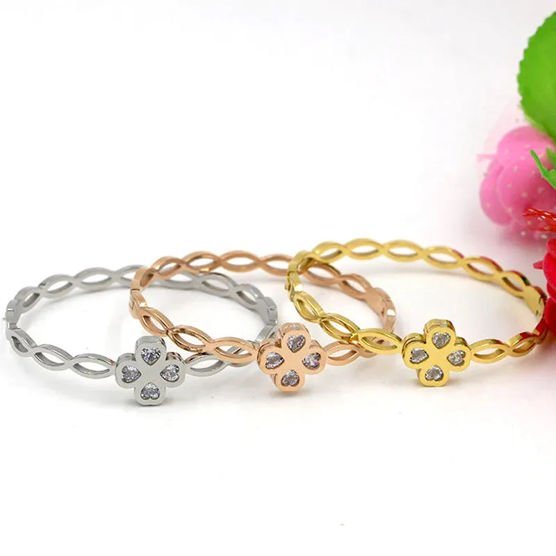 Gold Punk Clover Bracelets & Bangles Trendy Heart Crystal Stone Cuff Bracelet For Women Fashion Jewelry