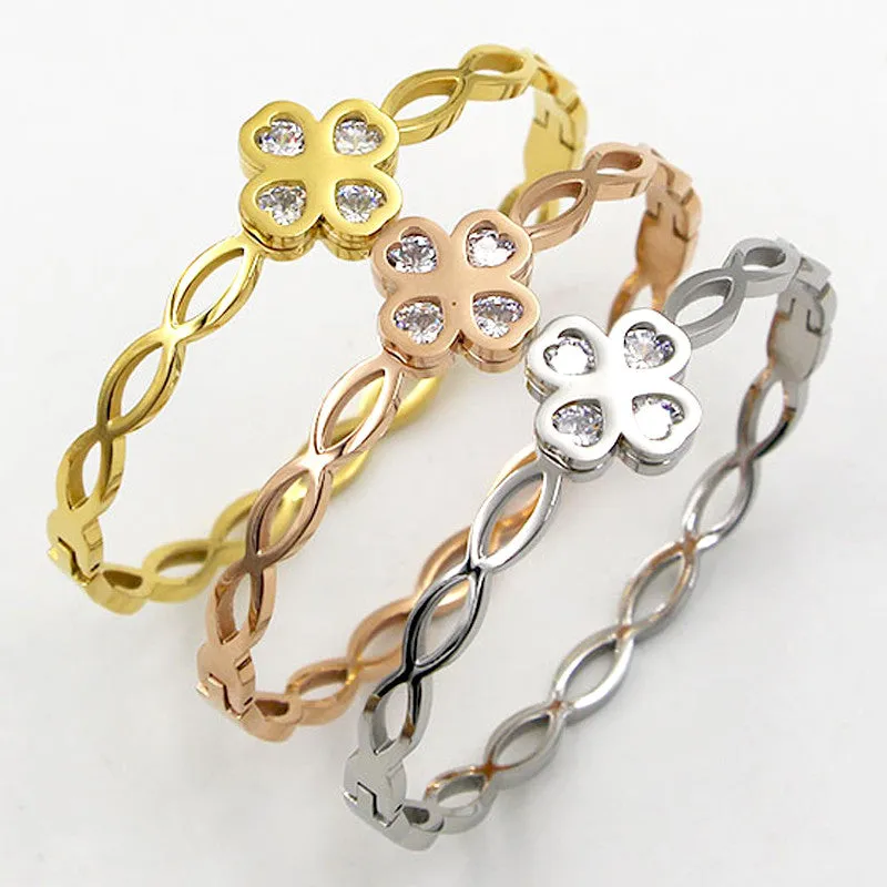 Gold Punk Clover Bracelets & Bangles Trendy Heart Crystal Stone Cuff Bracelet For Women Fashion Jewelry