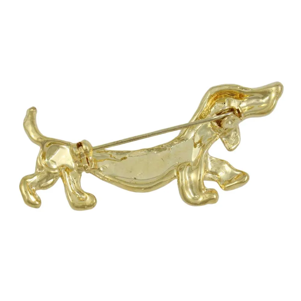 Gold with Crystals Dachshund Dog Brooch Pin - PRD714