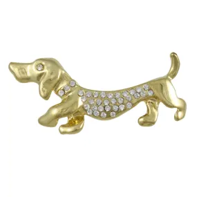 Gold with Crystals Dachshund Dog Brooch Pin - PRD714