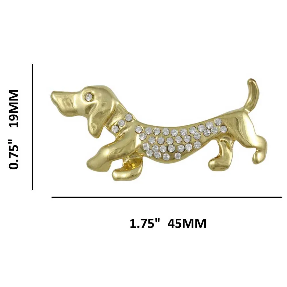 Gold with Crystals Dachshund Dog Brooch Pin - PRD714