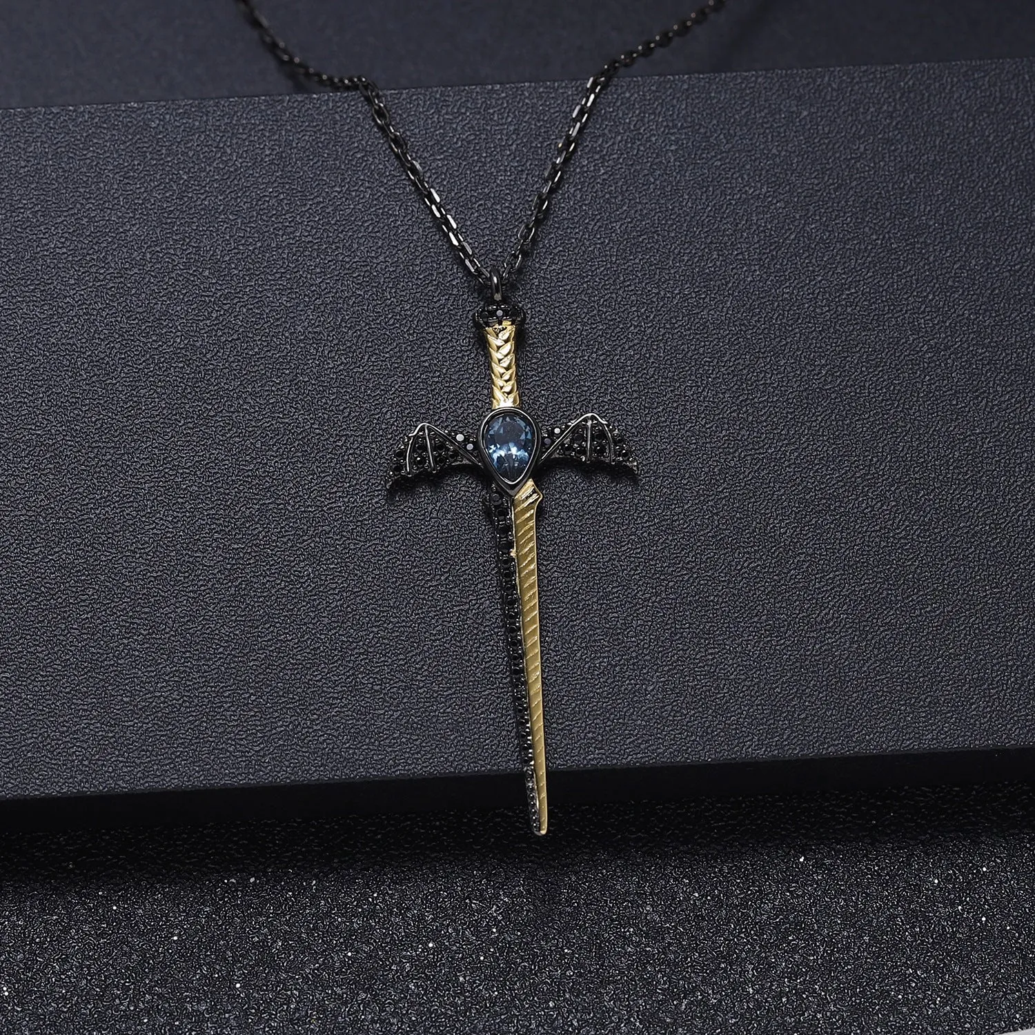 Gothic Style Dagger Design Natural Crystal Pendant Silver Necklace for Women