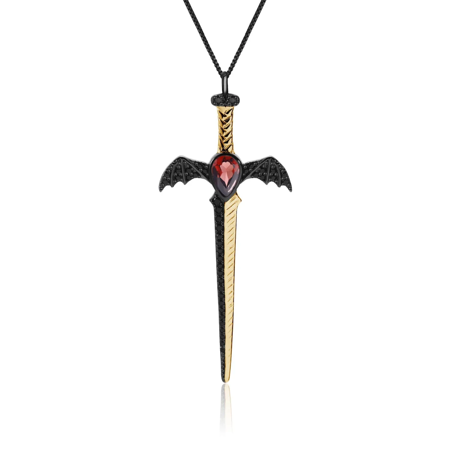 Gothic Style Dagger Design Natural Crystal Pendant Silver Necklace for Women