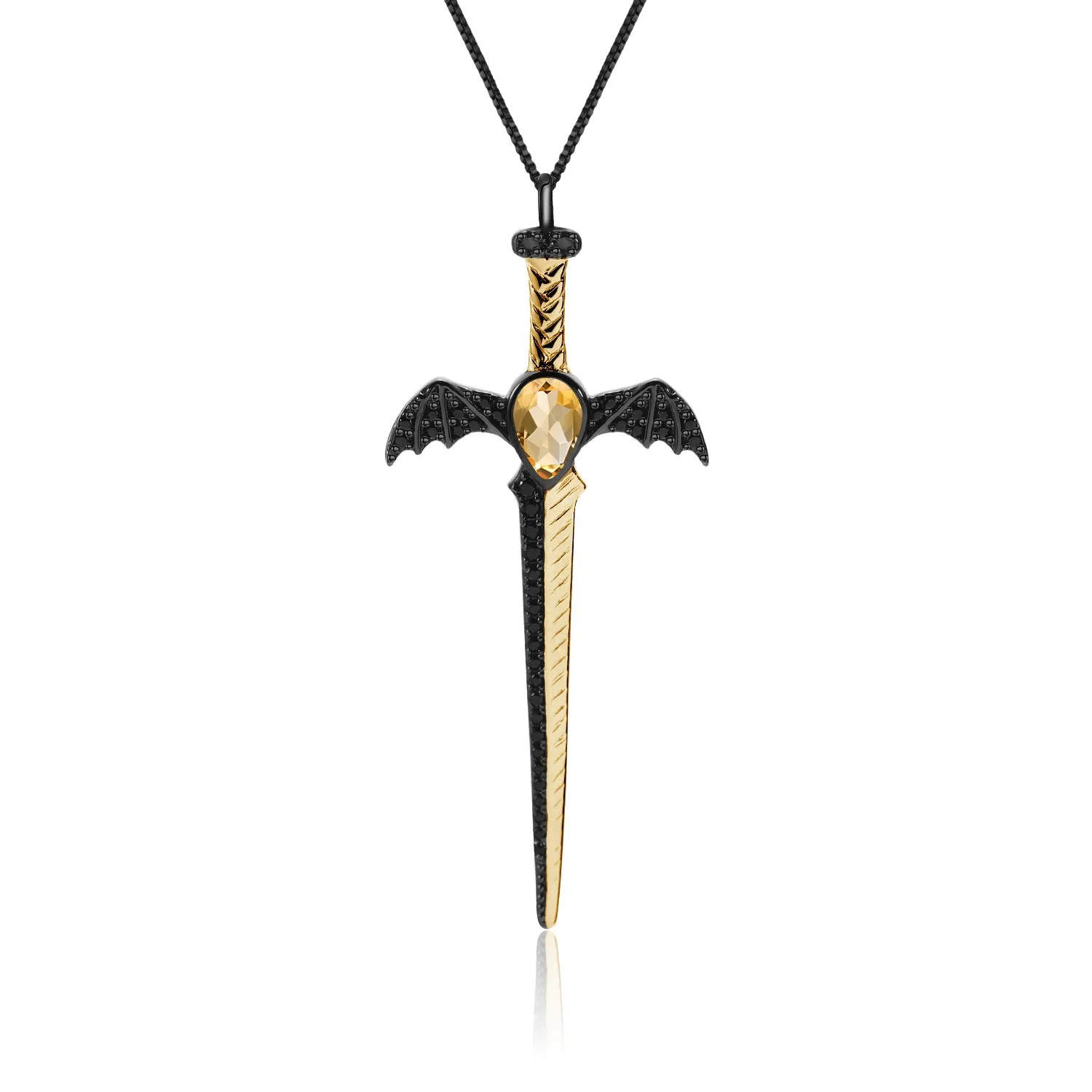 Gothic Style Dagger Design Natural Crystal Pendant Silver Necklace for Women