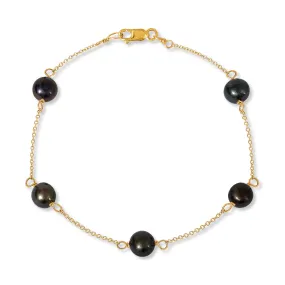 Gratia gold plated sterling silver bracelet with black cultured freshwater pearls