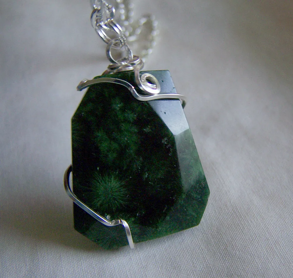 Green Fossil Coral Wire Wrapped Pendant