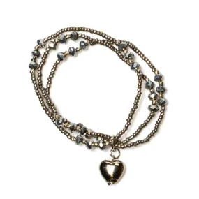 GREY SILVER HEART BEADED BRACELET