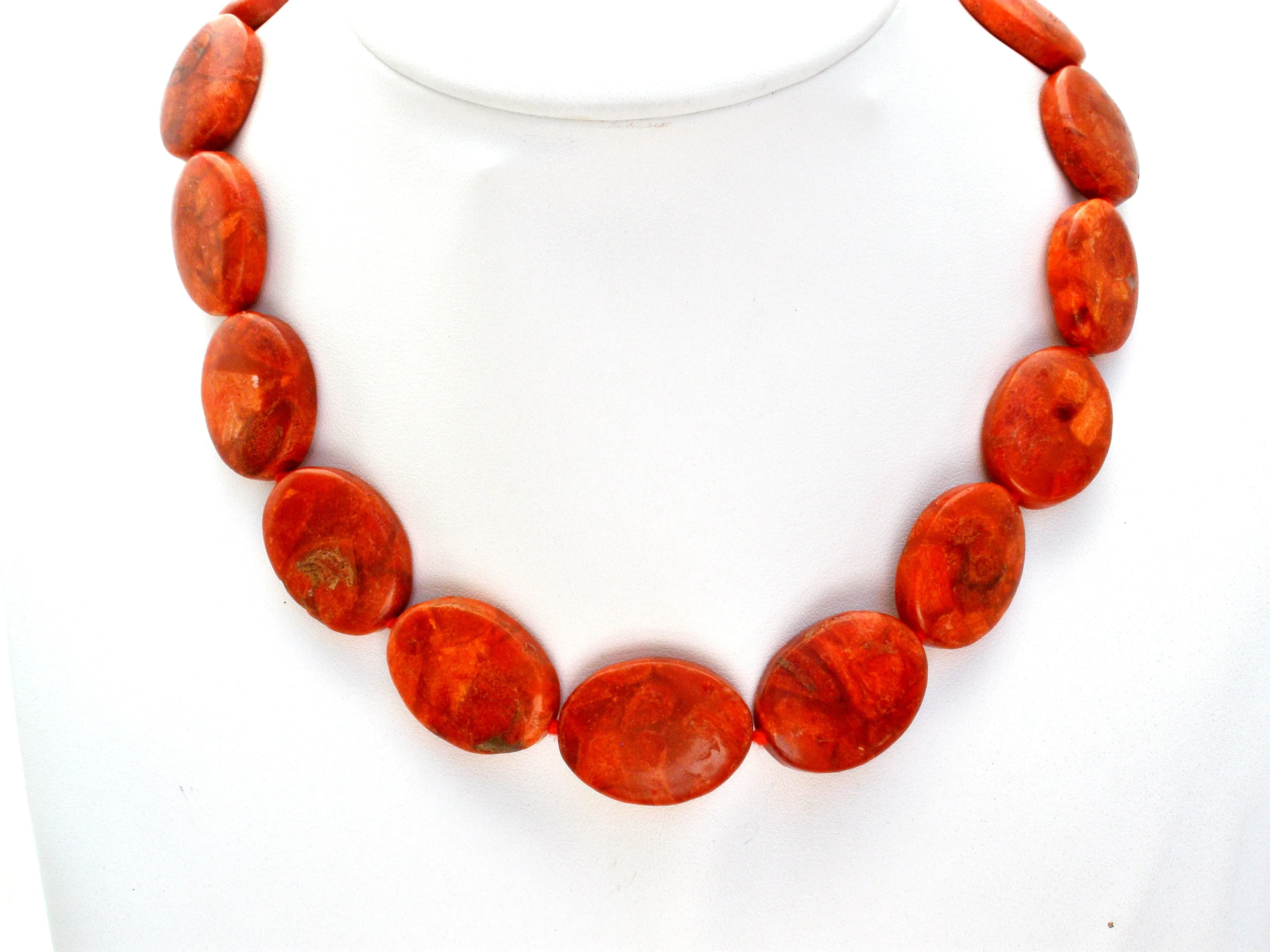 GSJ Hand Knotted Red Bead Necklace 14K