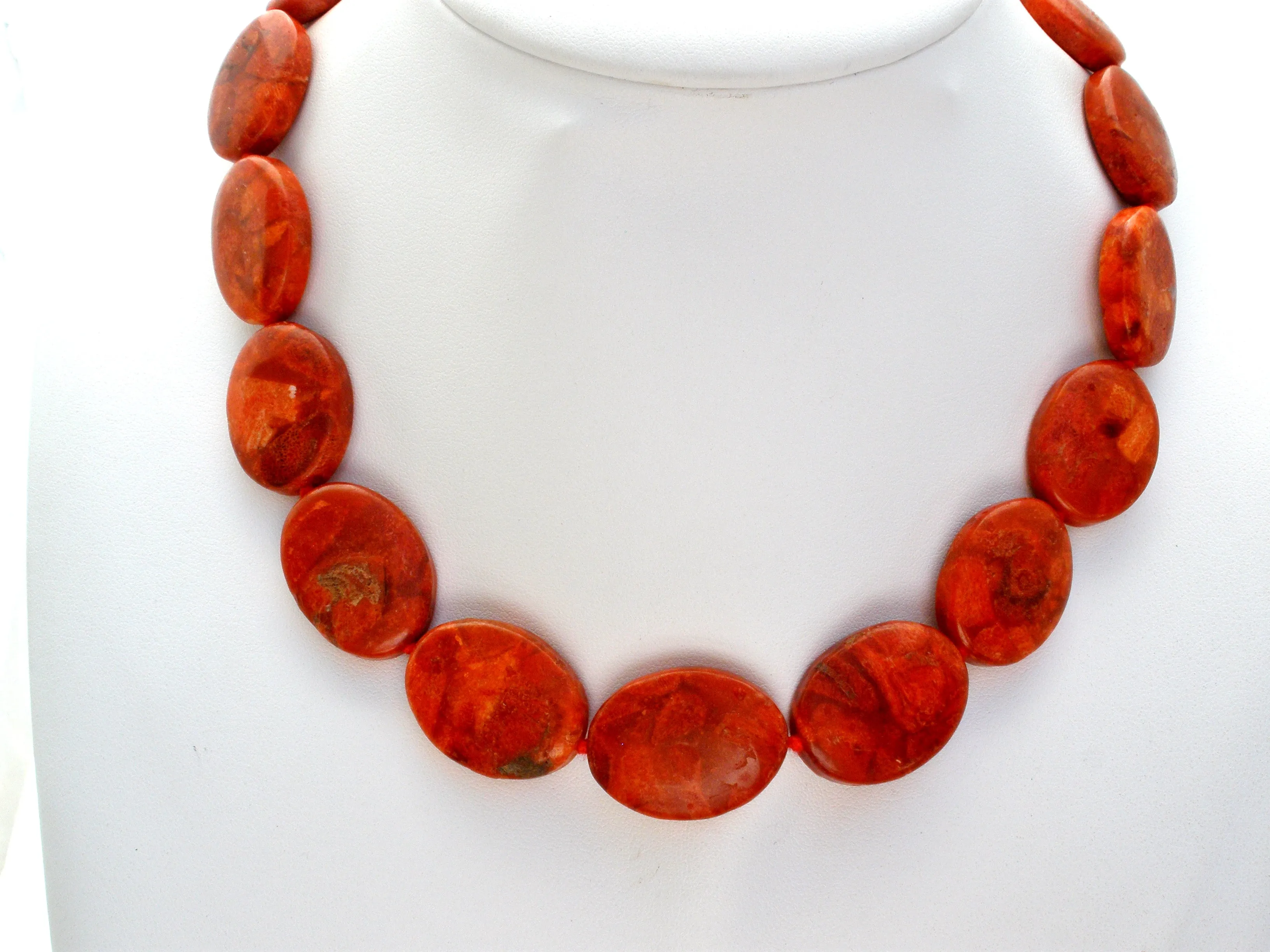 GSJ Hand Knotted Red Bead Necklace 14K