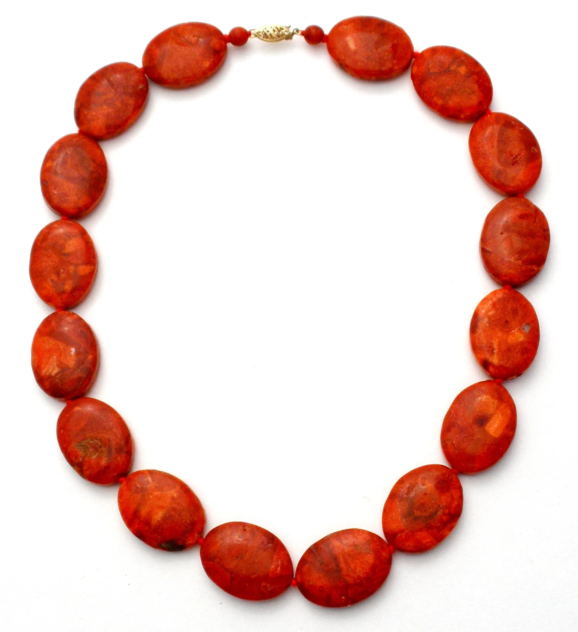 GSJ Hand Knotted Red Bead Necklace 14K