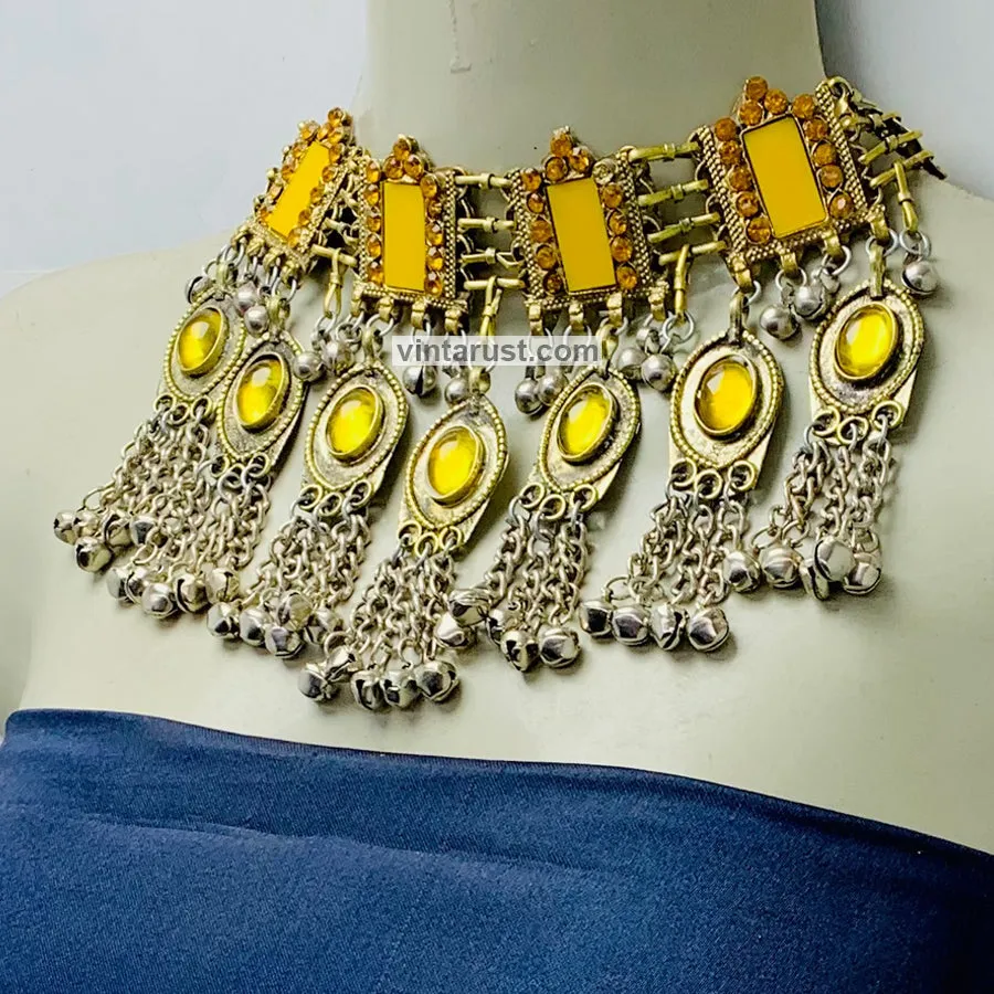 Gypsy Style Yellow Stones Statement Choker Necklace