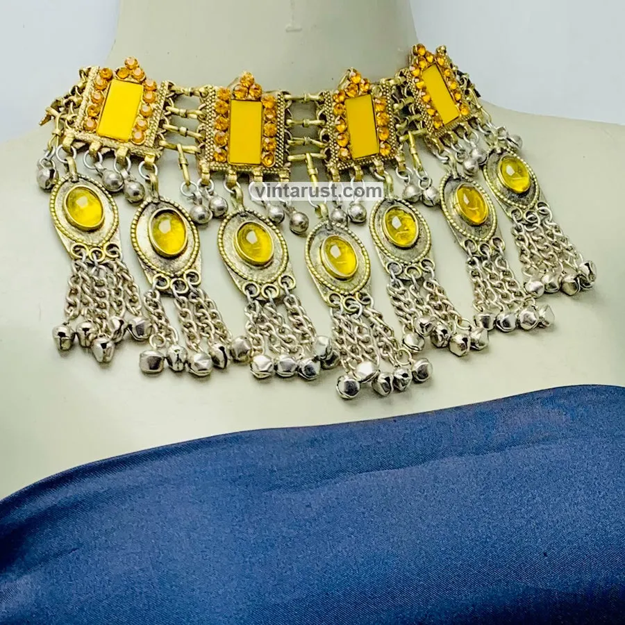 Gypsy Style Yellow Stones Statement Choker Necklace