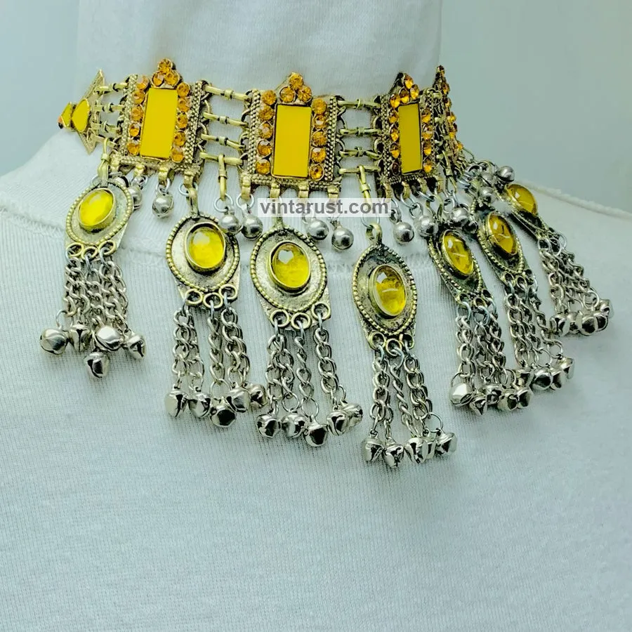 Gypsy Style Yellow Stones Statement Choker Necklace