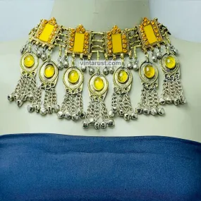 Gypsy Style Yellow Stones Statement Choker Necklace