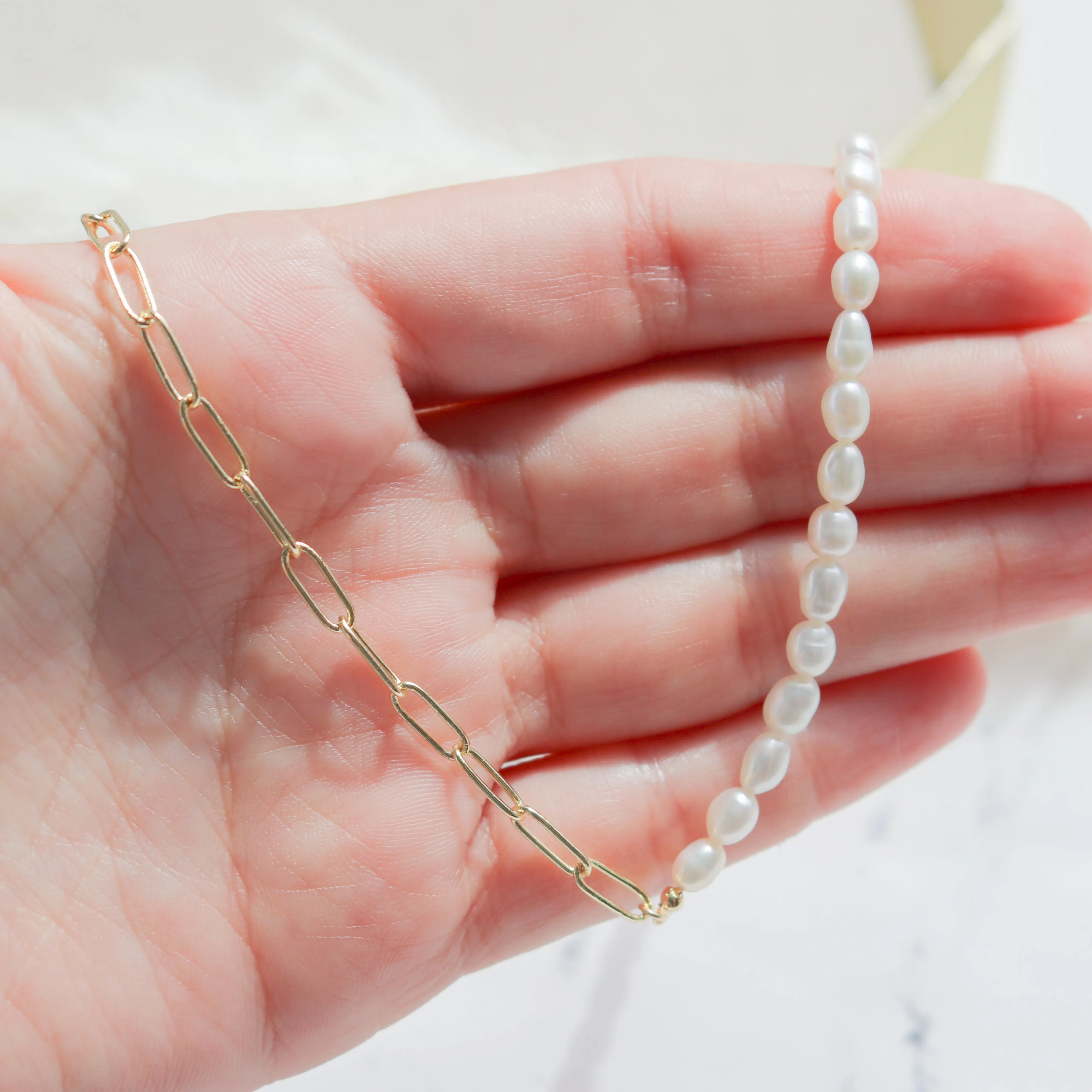 Half & Half Pearl w/ Baby Paperclip Choker