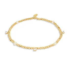 Halo Pearl Beaded Cubic Zirconia & Pearl Gold Plated Bracelet 8107