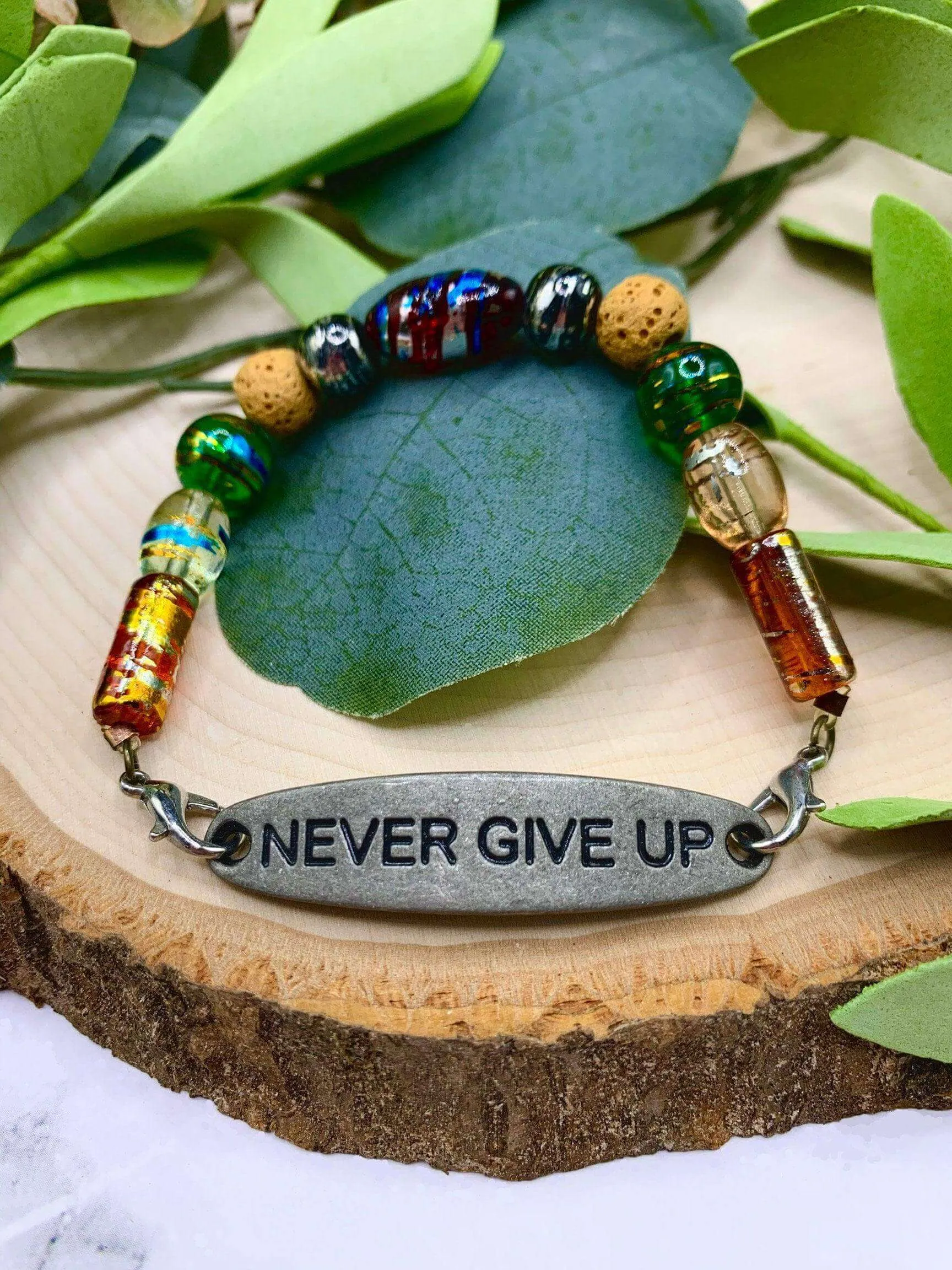 Handmade Beaded Bracelet- Never Give Up Buckle Bracelet, Diffuser Jewelry