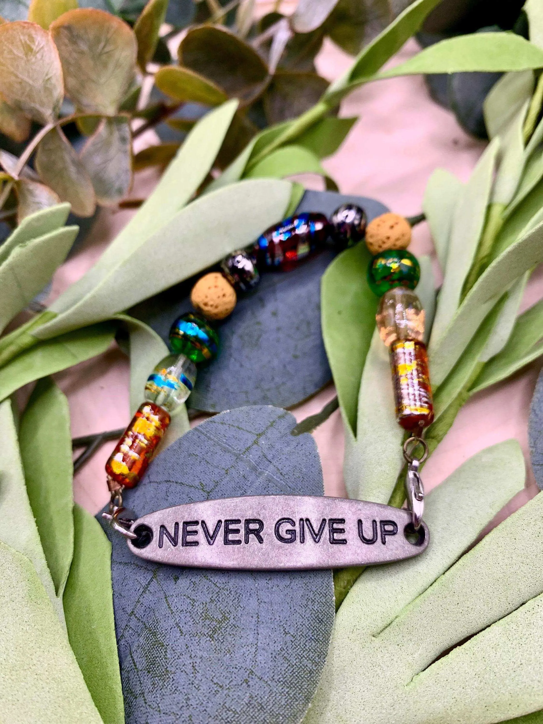 Handmade Beaded Bracelet- Never Give Up Buckle Bracelet, Diffuser Jewelry