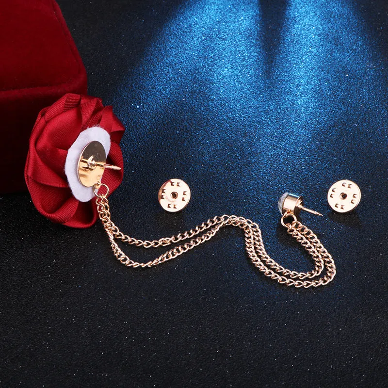 Handmade Rose Chain Brooch Perfect Wedding Gift for Grooms