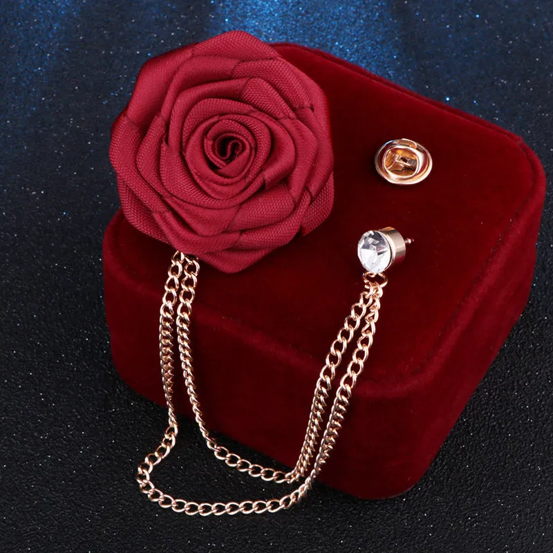 Handmade Rose Chain Brooch Perfect Wedding Gift for Grooms