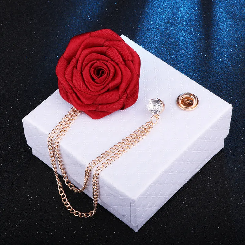 Handmade Rose Chain Brooch Perfect Wedding Gift for Grooms