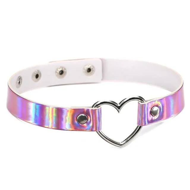 Harajuku Holographic Iridescent Heart Choker (4 Colors)