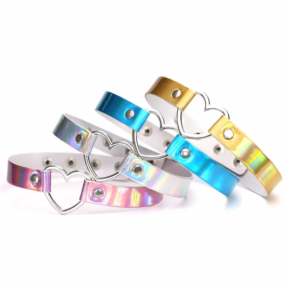 Harajuku Holographic Iridescent Heart Choker (4 Colors)