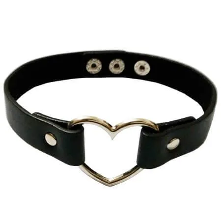 Heart Shaped Ring Leather Choker