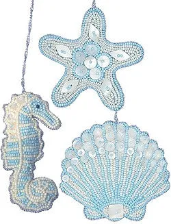 Heirloom Hand-Beaded 6-Pc. Seashell Ornament Set - Arctic Ice Blue