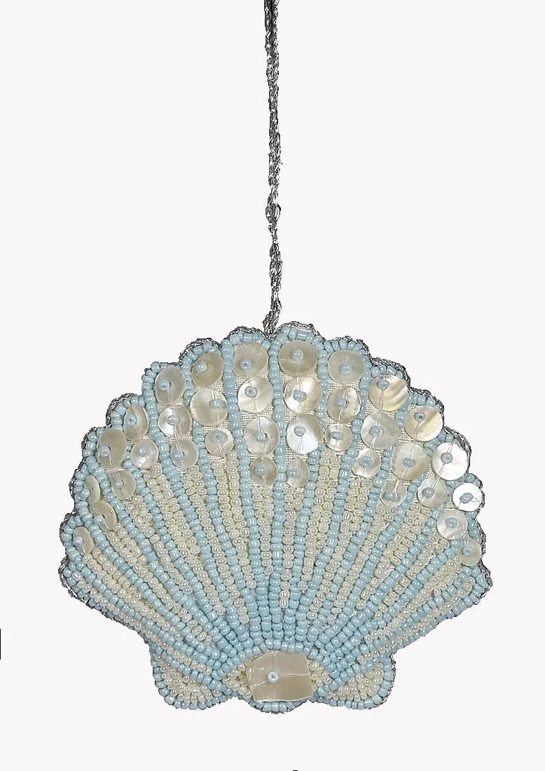 Heirloom Hand-Beaded 6-Pc. Seashell Ornament Set - Arctic Ice Blue