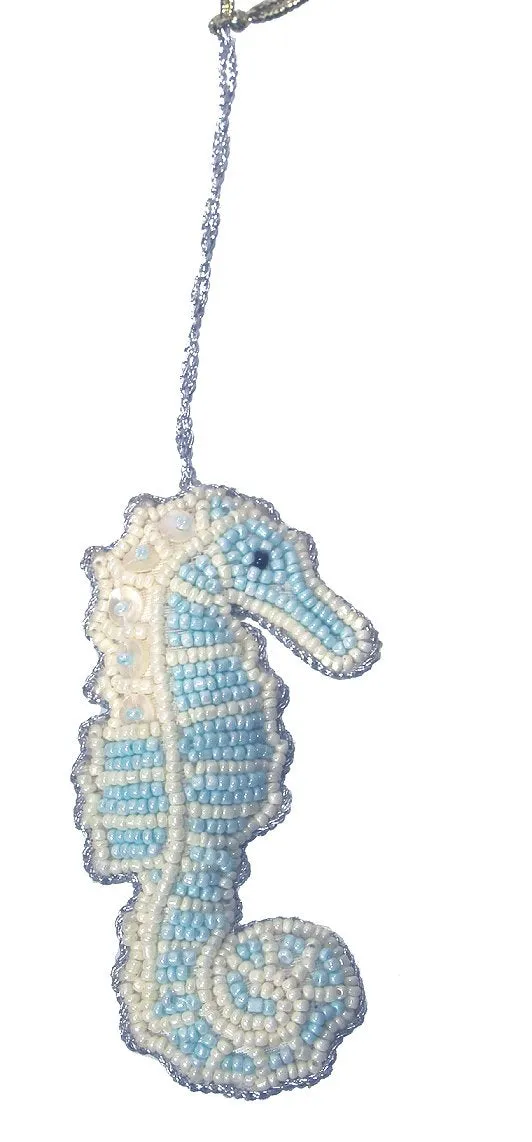 Heirloom Hand-Beaded 6-Pc. Seashell Ornament Set - Arctic Ice Blue