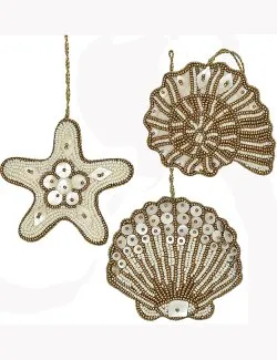 Heirloom Hand-Beaded 6-Pc. Seashell Ornament Set - Golden Dunes