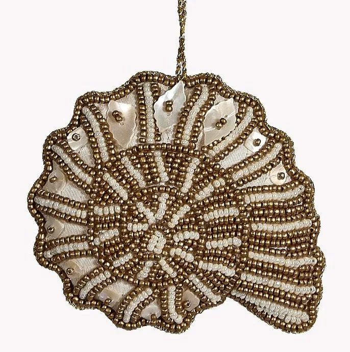 Heirloom Hand-Beaded 6-Pc. Seashell Ornament Set - Golden Dunes