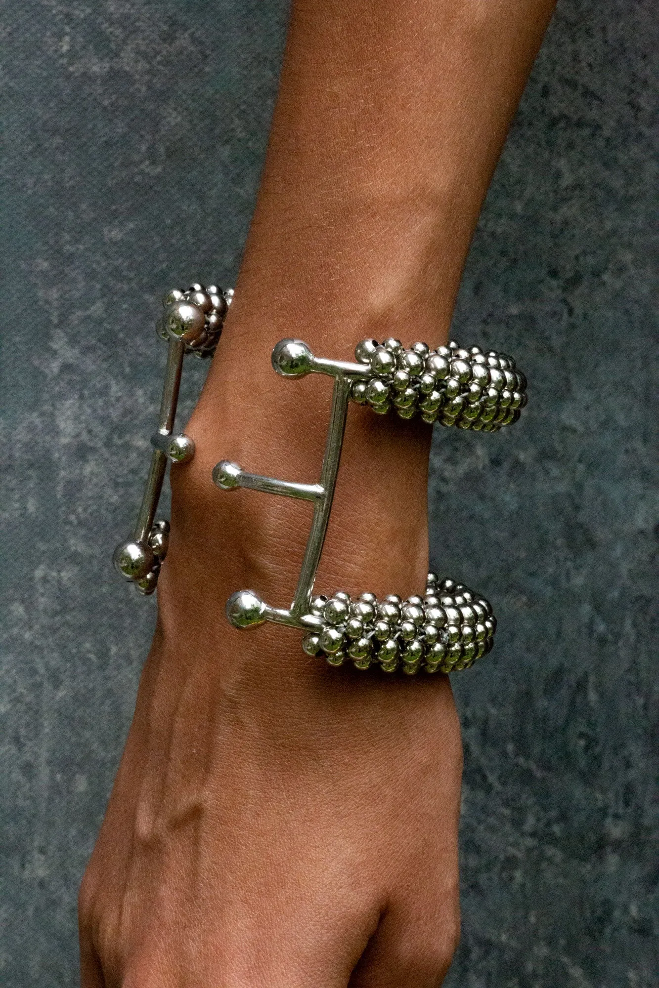 Hera Beaded Cuff in Silver